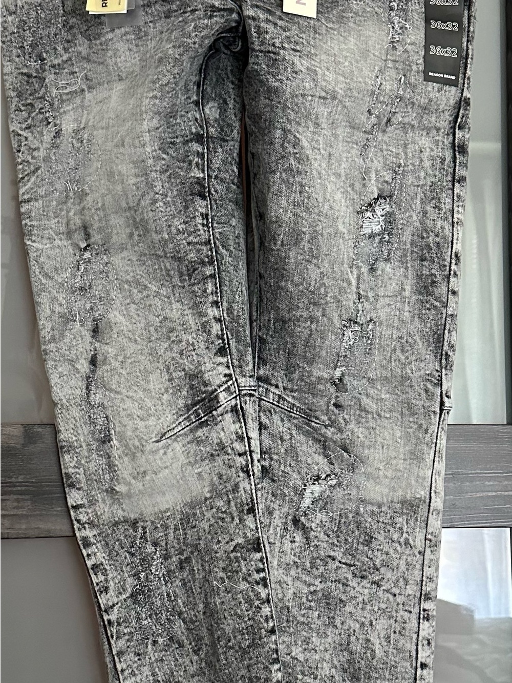 Reason Men’s Gray Acid-Wash Slim Straight Jeans